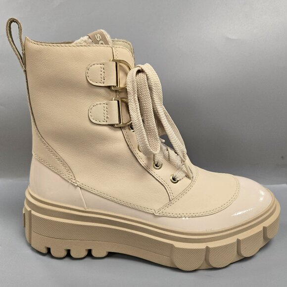 SOREL Caribou X Cozy Lace Up Boot Bleached Ceramic Oatmeal Beige Size 8 - Picture 1 of 15